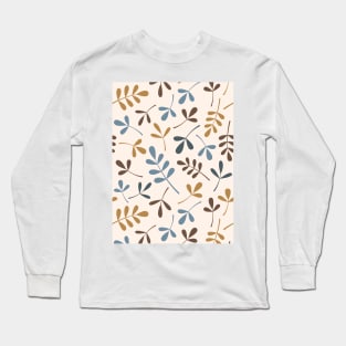 Assorted Leaf Silhouettes Blues Brwn Gld Crm Long Sleeve T-Shirt